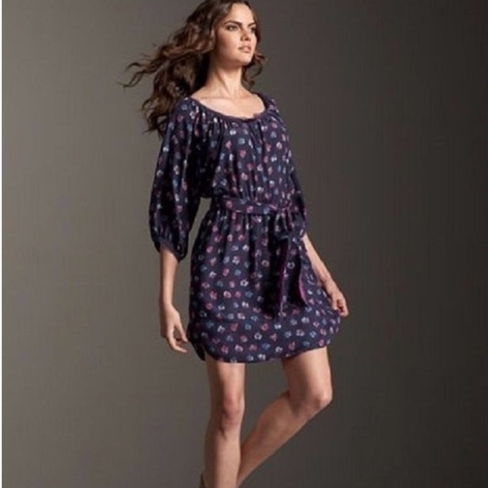 REBECCA TAYLOR Navy Floral Sweetpea Silk Mini Dress with Belt size 2